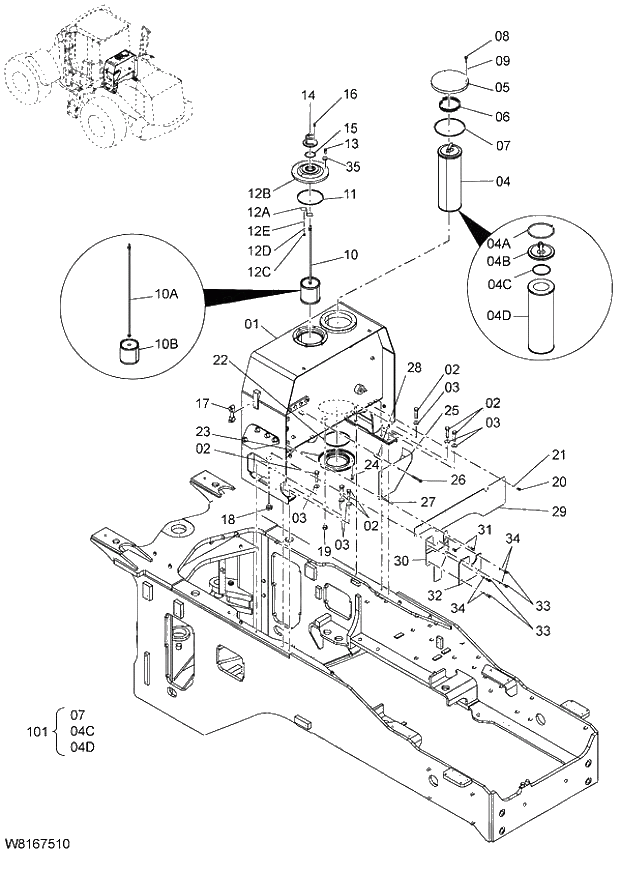 Схема запчастей Hitachi ZW220 - 194_OIL TANK (000101-004999, 005101-). 06 HYDRAULIC SYSTEM