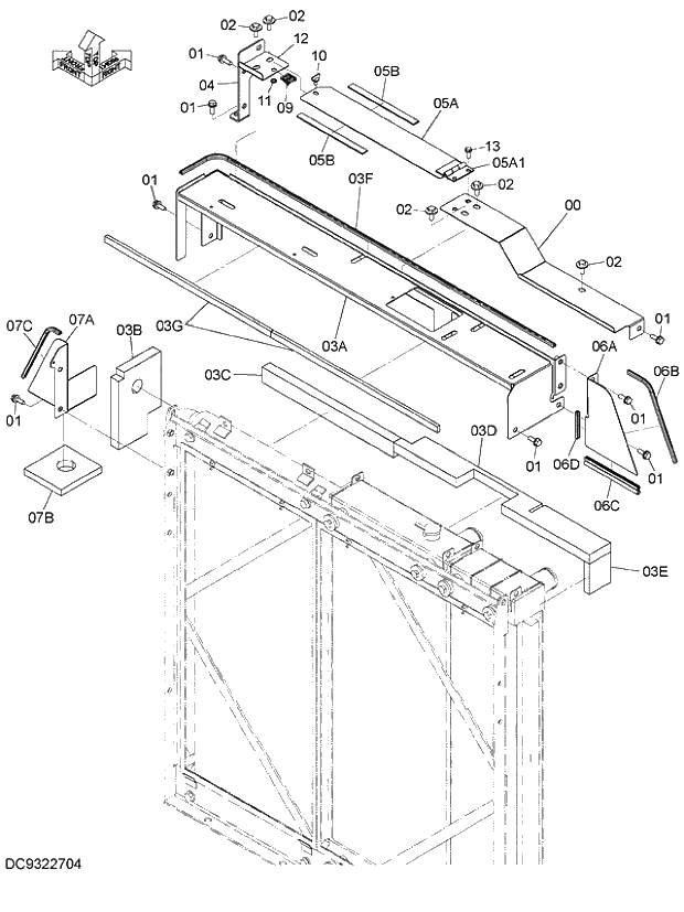 Схема запчастей Hitachi ZX330-5G - 027 RADIATOR COVER 01 FRAME, COVER