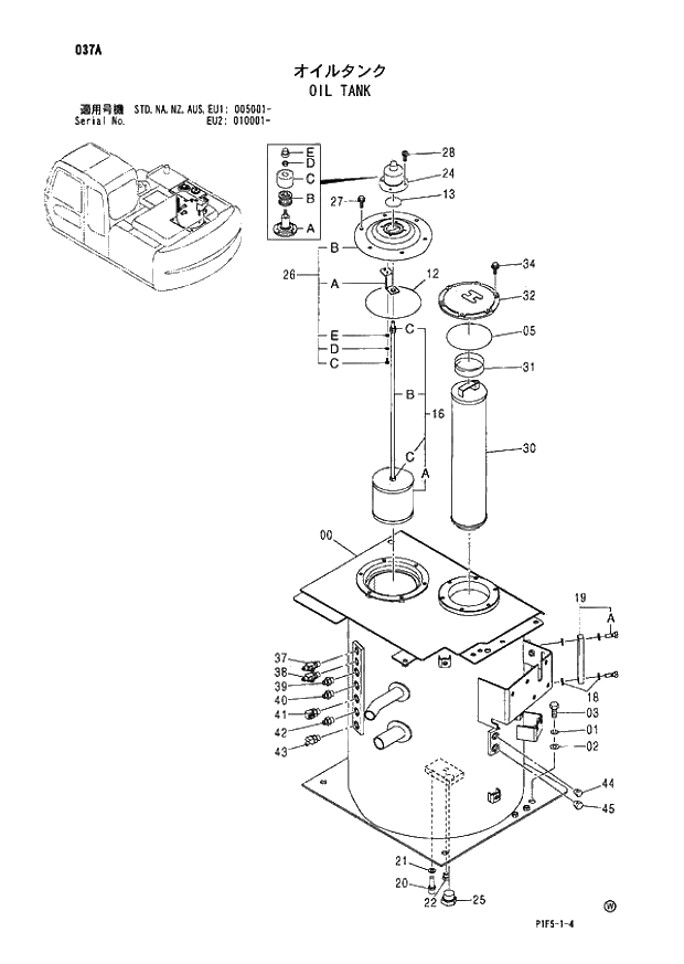 Схема запчастей Hitachi ZX180LCN - 037 OIL TANK (005001 - EU2 010001 -). 01 UPPERSTRUCTURE