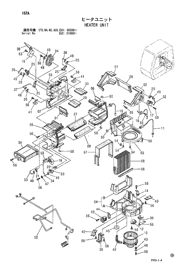 Схема запчастей Hitachi ZX180LCN - 157 HEATER UNIT (005001 - EU2 010001 -). 01 UPPERSTRUCTURE