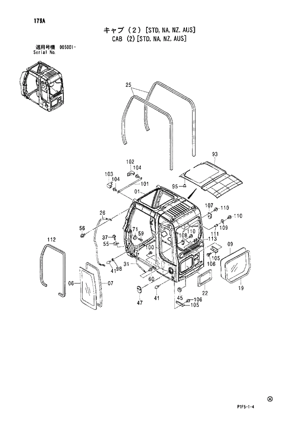 Схема запчастей Hitachi ZX180LCN - 179 CAB (2)(STD,NA,NZ,AUS) (005001 -). 01 UPPERSTRUCTURE