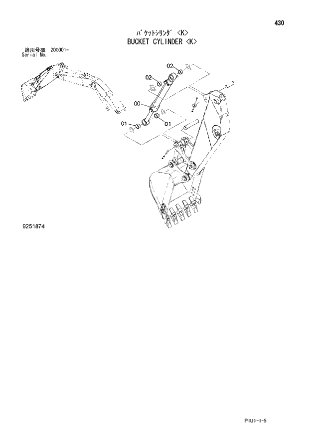 Схема запчастей Hitachi ZX210K-3 - 430 BUCKET CYLINDER K. 03 FRONT-END ATTACHMENTS(MONO-BOOM)