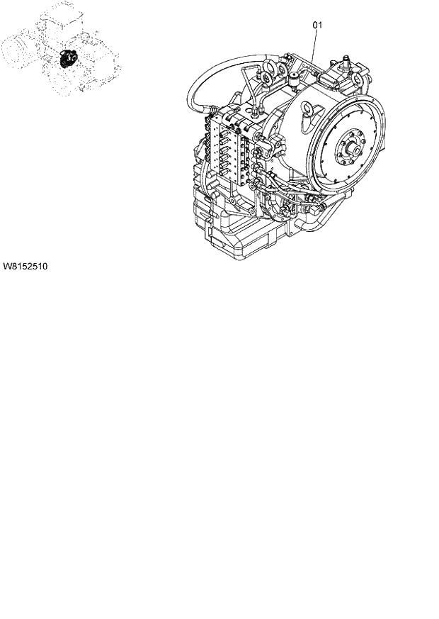 Схема запчастей Hitachi ZW180 - 019 DRIVE UNIT (TRANSMISSION, TORQUE CONVERTER) (000101-004999, 005101-). 02 POWER TRAIN