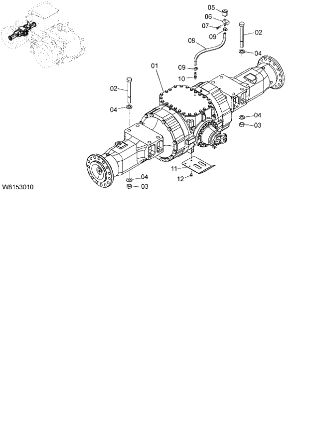 Схема запчастей Hitachi ZW180 - 022 FRONT AXLE (TPD,LSD) (000101-004999, 005101-). 02 POWER TRAIN