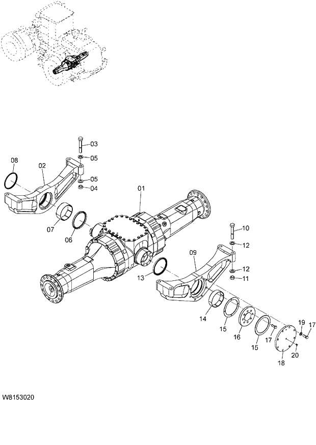 Схема запчастей Hitachi ZW180 - 023 REAR AXLE (TPD,LSD) (000101-004999, 005101-). 02 POWER TRAIN