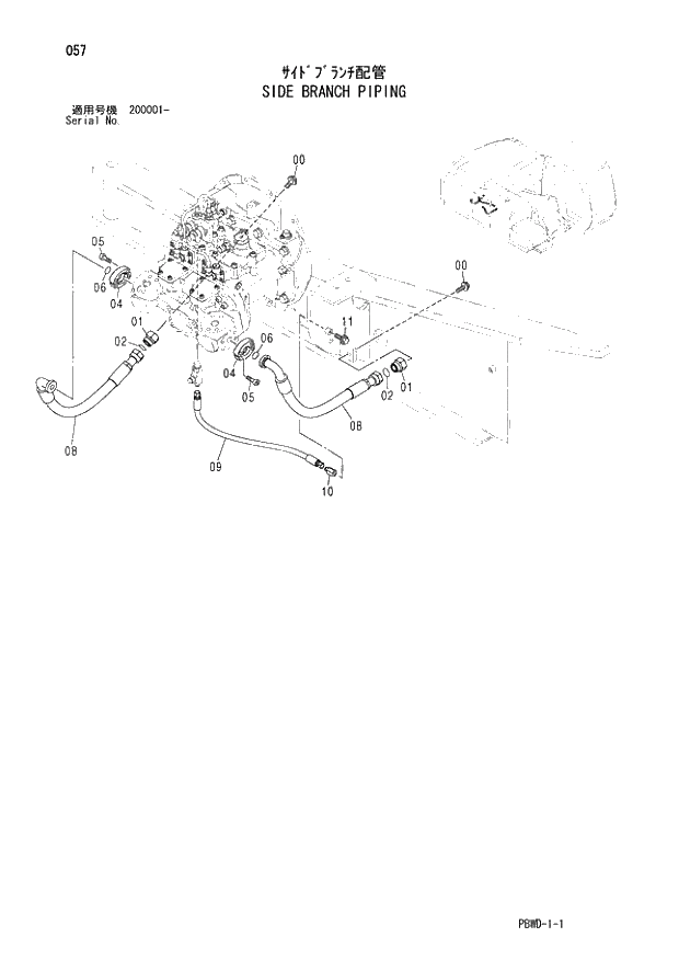 Схема запчастей Hitachi ZX210H-3G - 057 SIDE BRANCH PIPING 01 UPPERSTRUCTURE