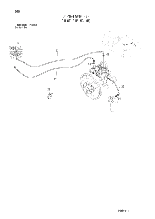 Схема запчастей Hitachi ZX210K-3G - 075 PILOT PIPING (B) 01 UPPERSTRUCTURE