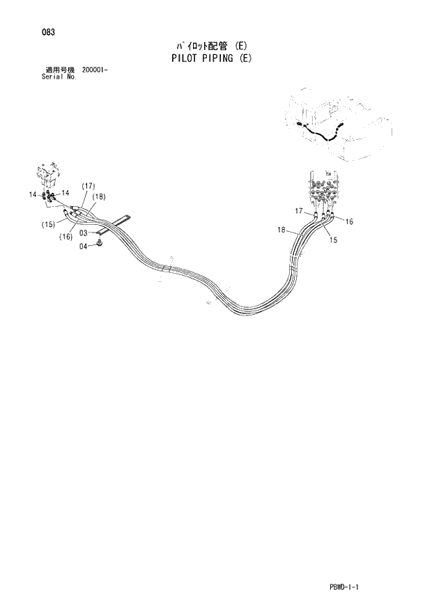 Схема запчастей Hitachi ZX200LC-3G - 083 PILOT PIPING (E) 01 UPPERSTRUCTURE