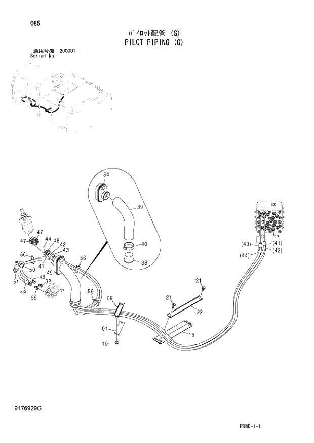 Схема запчастей Hitachi ZX200LC-3G - 085 PILOT PIPING (G) 01 UPPERSTRUCTURE
