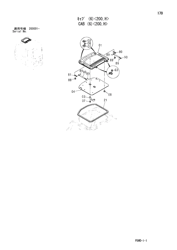 Схема запчастей Hitachi ZX210LCH-3G - 170 CAB (6) 200,H 01 UPPERSTRUCTURE