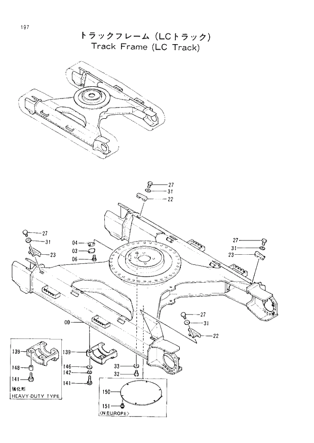 Схема запчастей Hitachi EX220-2 - 197 TRACK FRAME (LC TRACK) (008001 -). 02 UNDERCARRIAGE