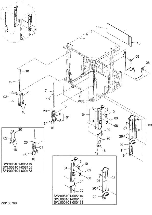 Схема запчастей Hitachi ZW180 - 069 CAB (3) (000101-004999, 005101-). 04 CAB