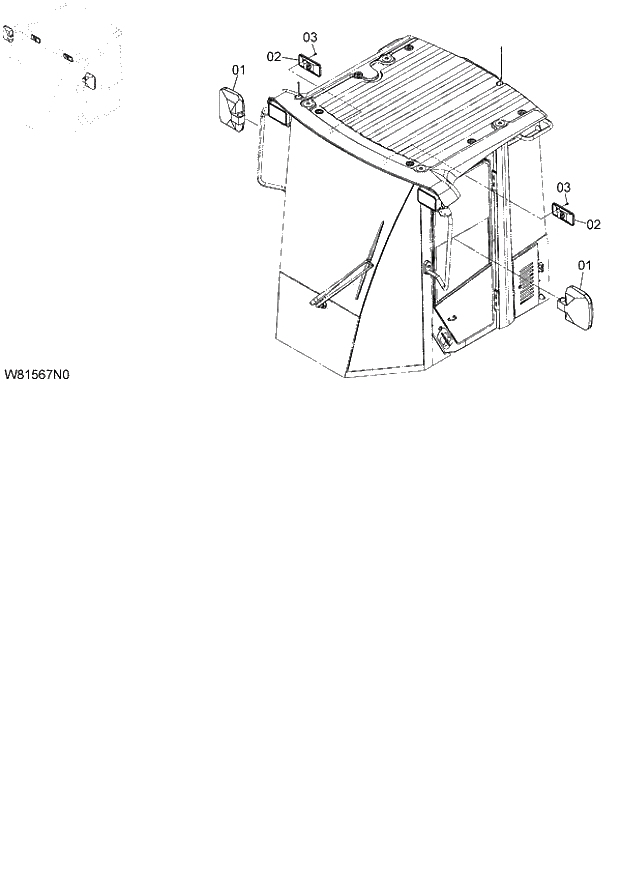 Схема запчастей Hitachi ZW180 - 083 REARVIEW MIRROR (6CF,HCF,HEF) (BM002) (005101-). 04 CAB