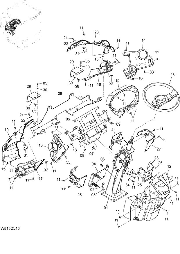 Схема запчастей Hitachi ZW180 - 090 STEERING COLUMN (H3F,HCF,HEF,HLF,HPF) (000424-004999, 005300-007999, 008251-). 04 CAB