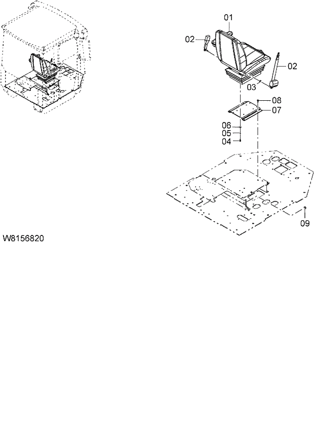 Схема запчастей Hitachi ZW180 - 099 SUSPENSION SEAT (KAB) (SET001) (000101-004999, 005101-). 04 CAB