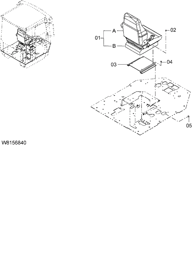 Схема запчастей Hitachi ZW180 - 101 SUSPENSION SEAT (GRAMMER) (SET003) (000101-004999, 005101-). 04 CAB