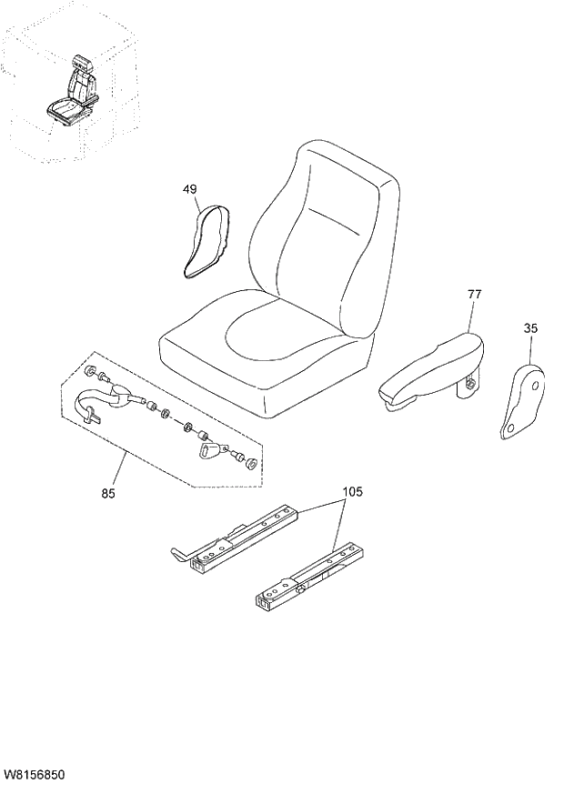 Схема запчастей Hitachi ZW180 - 102 SEAT (GRAMMER) (000101-004999, 005101-). 04 CAB