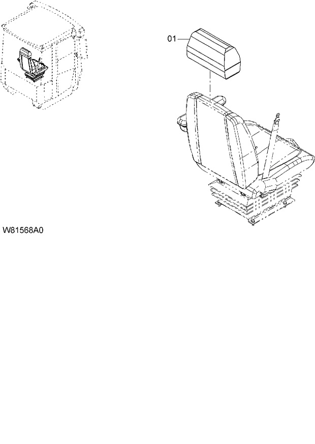 Схема запчастей Hitachi ZW180 - 107 HEAD REST (GRAMMER) (NO LOGO) (SET012) (000101-004999, 005101-). 04 CAB