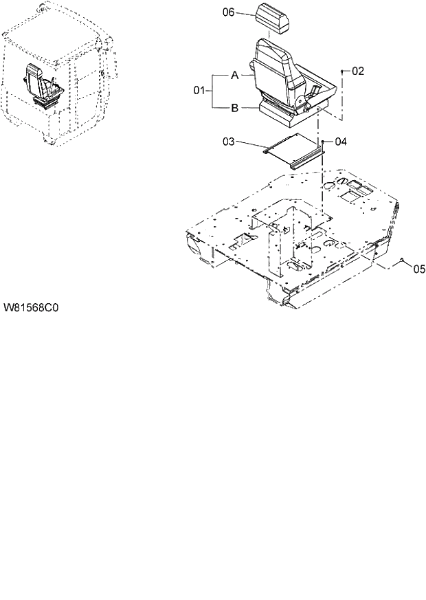 Схема запчастей Hitachi ZW180 - 109 SUSPENSION SEAT WITH HEAD REST (NO LOGO) (GRAMMER) (SET005) (000101-004999, 005101-). 04 CAB