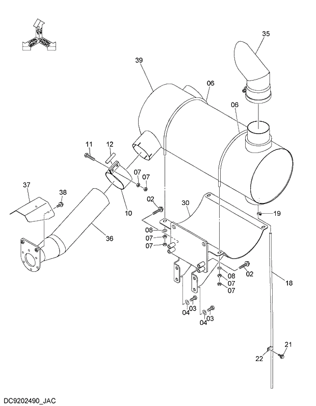 Схема запчастей Hitachi ZX470H-5G - 003 MUFFLER 03 ENGINE