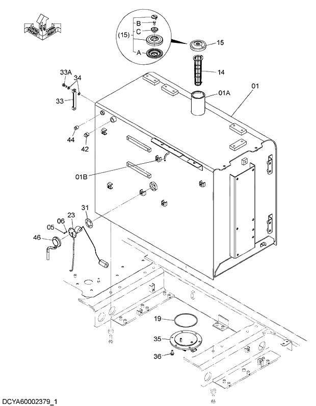 Схема запчастей Hitachi ZX470R-5G - 011 FUEL TANK 03 ENGINE