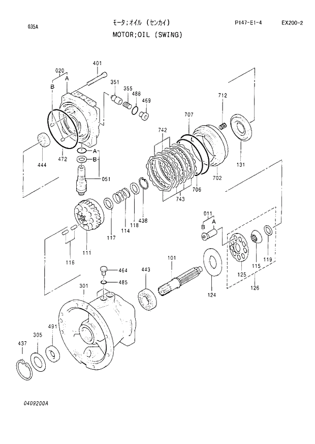 Схема запчастей Hitachi EX200LC-2 - 035 OIL MOTOR (SWING) (060001 -). 02 MOTOR