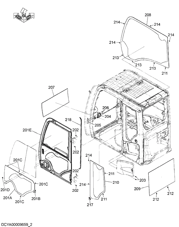 Схема запчастей Hitachi ZX280LC-5G - 012 CAB (2)(TINTED GLASS) 08 CAB