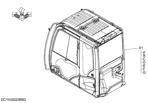 Схема запчастей Hitachi ZX280-5G - 014 CAB (SATELLITE COMMUNICATIONS) 08 CAB