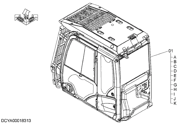 Схема запчастей Hitachi ZX280LC-5G - 018 CAB (SATELLITE COMMUNICATIONS)(WITH OPG LEVEL FULL GUARD) 08 CAB