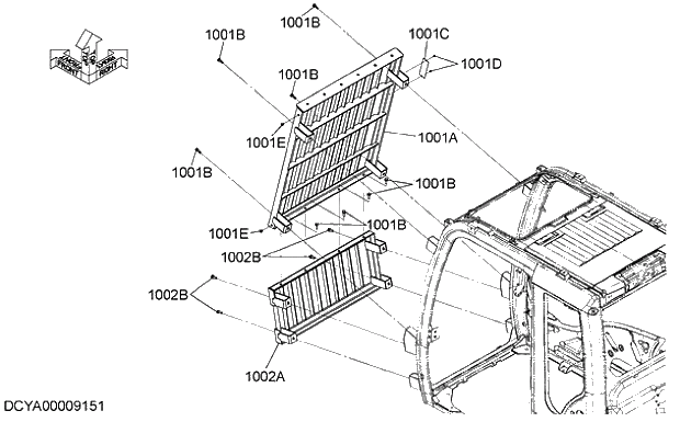 Схема запчастей Hitachi ZX280LC-5G - 021 OPG LEVEL FRONT GUARD 08 CAB