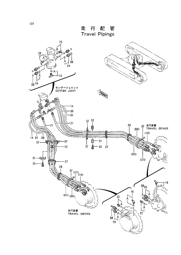 Схема запчастей Hitachi EX120-2 - 177 TRAVEL PIPINGS (030001 -). 02 UNDERCARRIAGE