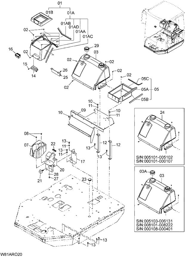 Схема запчастей Hitachi ZW250 - 084_REAR CONSOLE(ROC) (000101-004999, 005101-). 04 CAB