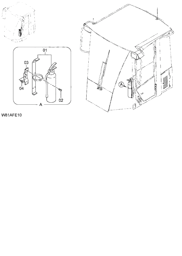 Схема запчастей Hitachi ZW250 - 093_FIRE EXTINGUISHER(FE) (000101-004999, 005101-). 04 CAB