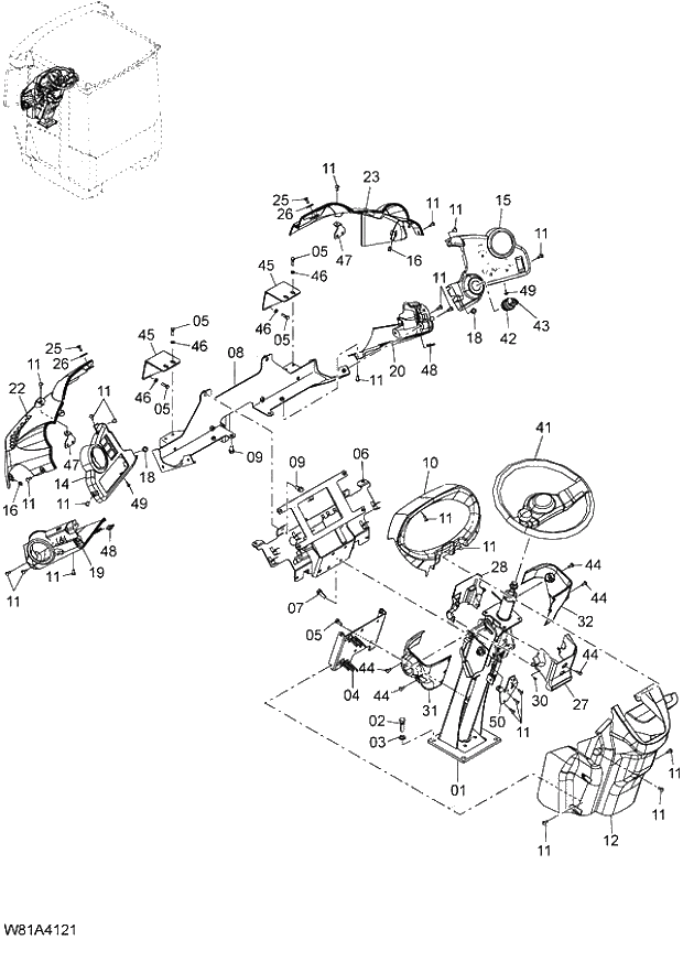 Схема запчастей Hitachi ZW250 - 096_STEERING COLUMN 6CH (006140-007999). 04 CAB