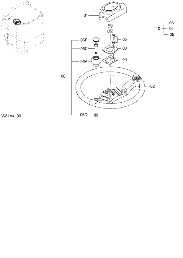 Схема запчастей Hitachi ZW250 - 098_STEERING WHEEL(DL009,DL010) (000101-004999, 005101-). 04 CAB