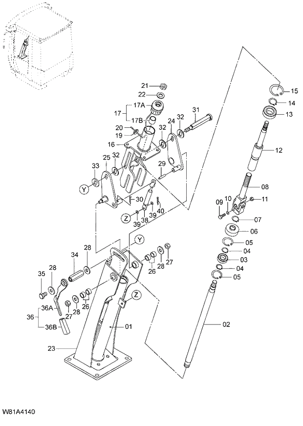 Схема запчастей Hitachi ZW250 - 099_STEERING COLUMN(INNER) (000101-004999, 005101-). 04 CAB