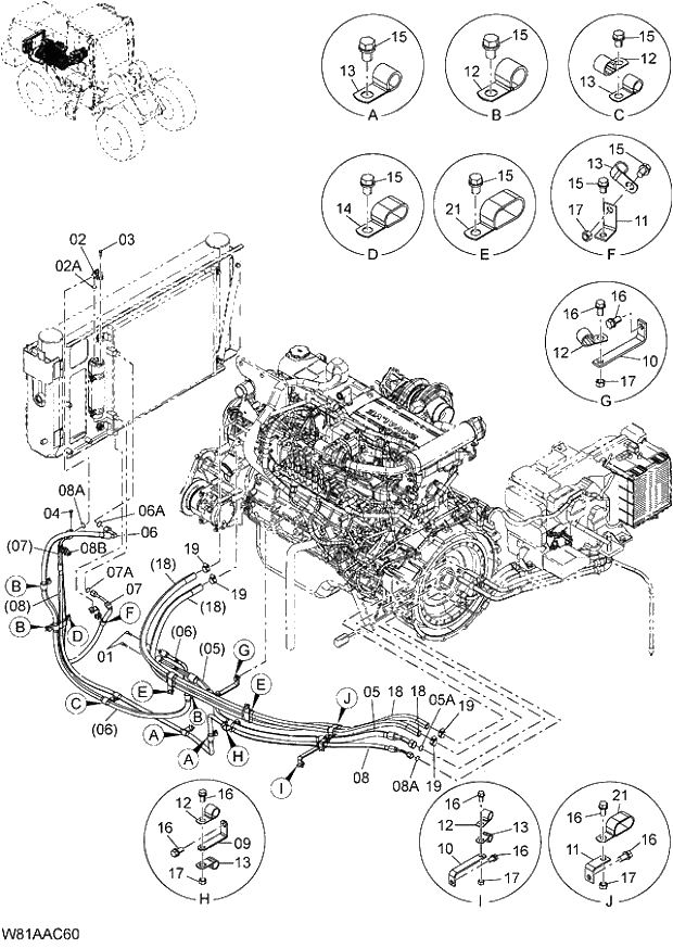 Схема запчастей Hitachi ZW250 - 106_AIR CONDITIONER PIPING(AC400) (000101-004999, 005101-). 04 CAB