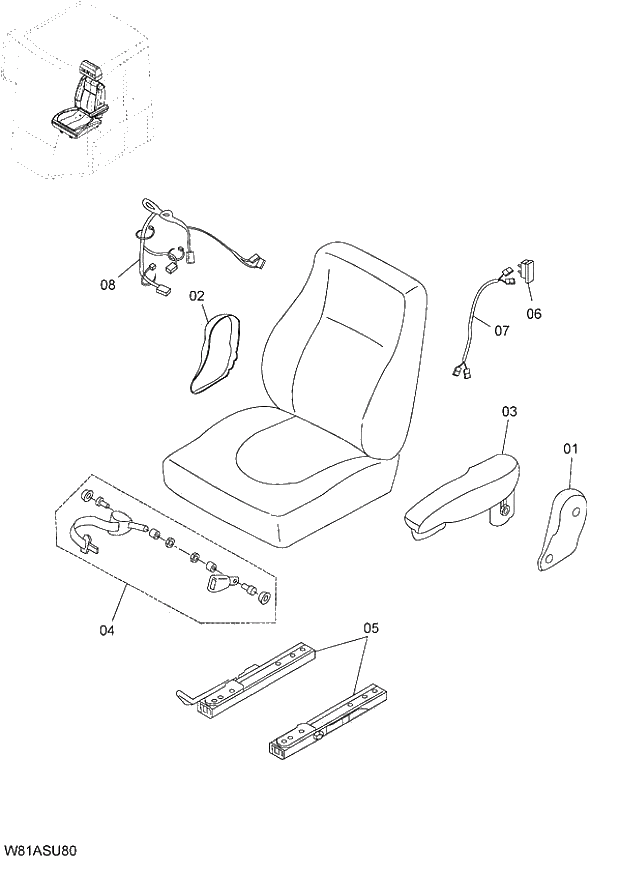 Схема запчастей Hitachi ZW250 - 120_SEAT (AIR-SUSPENSION) (GRAMMER) (000101-004999, 005101-). 04 CAB