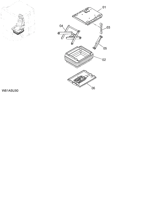 Схема запчастей Hitachi ZW250 - 121_SUSPENSION (GRAMMER) (000101-004999, 005101-). 04 CAB