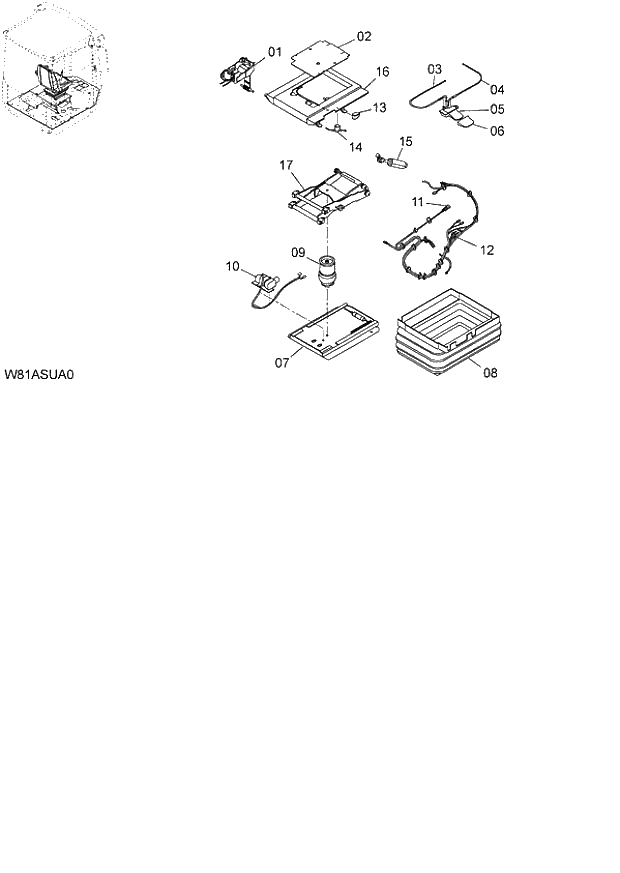 Схема запчастей Hitachi ZW250 - 122_AIR-SUSPENSION (GRAMMER) (000101-004999, 005101-). 04 CAB