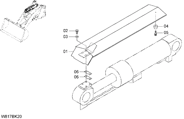 Схема запчастей Hitachi ZW310A - 007 CYLINDER GUARD(BKG). 07 LOADER ATTACHMENT