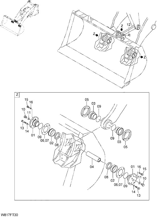 Схема запчастей Hitachi ZW310A - 008 FLOATING PIN(FTP). 07 LOADER ATTACHMENT