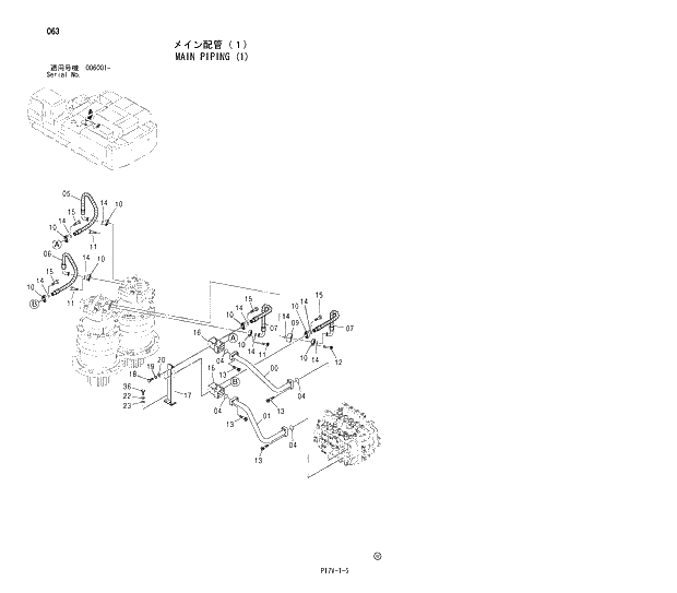 Схема запчастей Hitachi ZX800 - 063 MAIN PIPING (1) 01 UPPERSTRUCTURE