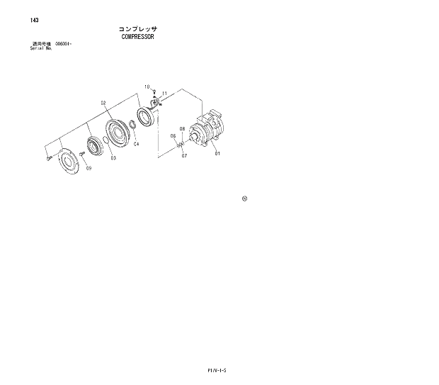 Схема запчастей Hitachi ZX850H - 143 COMPRESSOR 01 UPPERSTRUCTURE