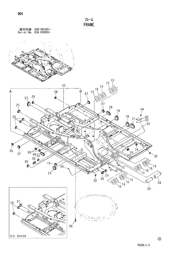 Схема запчастей Hitachi ZX180W - 001_FRAME (CCA 010001 -; CCB 001001 -). 01 UPPERSTRUCTURE