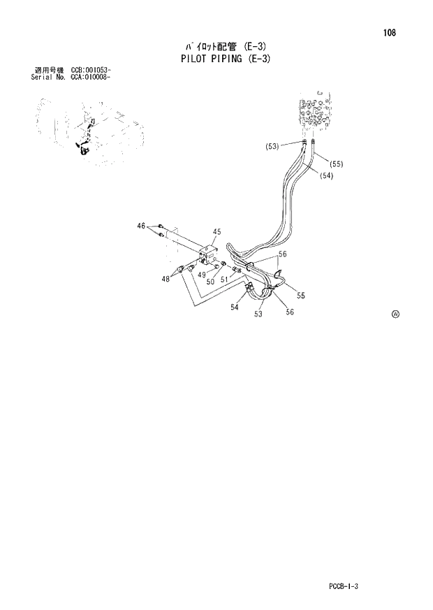 Схема запчастей Hitachi ZX180W - 108_PILOT PIPING (E-3) (CCA 010008 -; CCB 001053 -). 01 UPPERSTRUCTURE