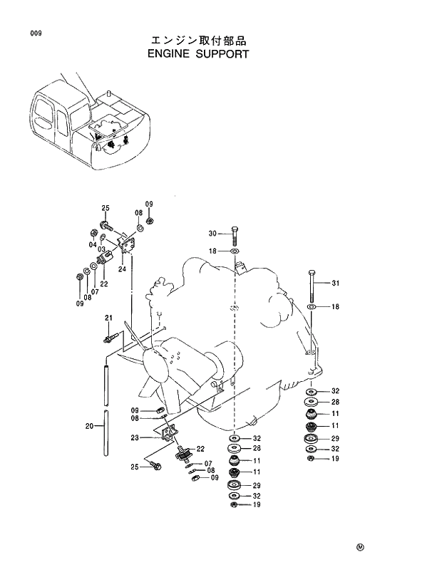 Схема запчастей Hitachi EX130H-5 - 009 ENGINE SUPPORT 01 UPPERSTRUCTURE