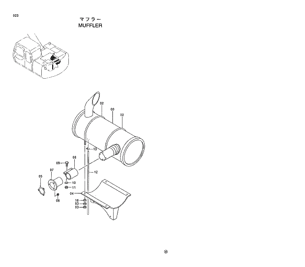 Схема запчастей Hitachi EX120-5 - 023 MUFFLER 01 UPPERSTRUCTURE