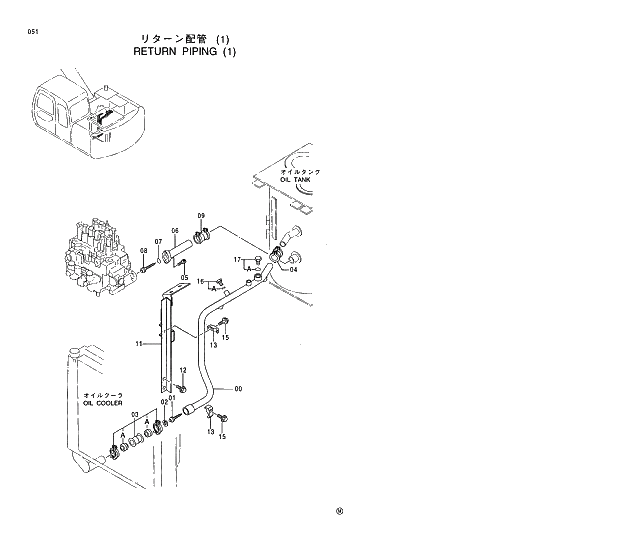 Схема запчастей Hitachi EX130H-5 - 051 RETURN PIPING (1) 01 UPPERSTRUCTURE