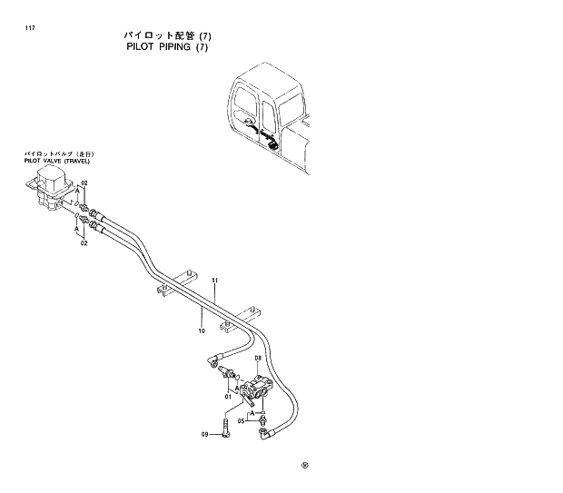 Схема запчастей Hitachi EX130H-5 - 117 PILOT PIPING (7) 01 UPPERSTRUCTURE